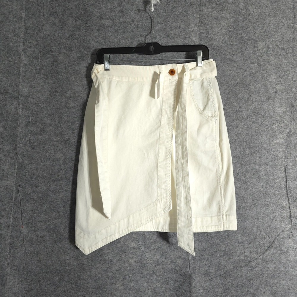 ANTHROPOLOGIE PILCRO Asymmetrical Stretch Chino Skirt Sz 6 Wrap Off White NWT
